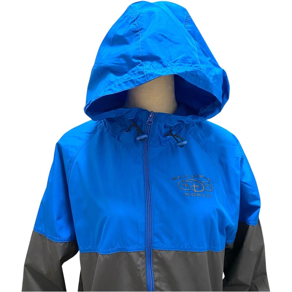 Disney Parks Unisex Size Small Windbreaker Jacket Blue and Grey with Hoodie